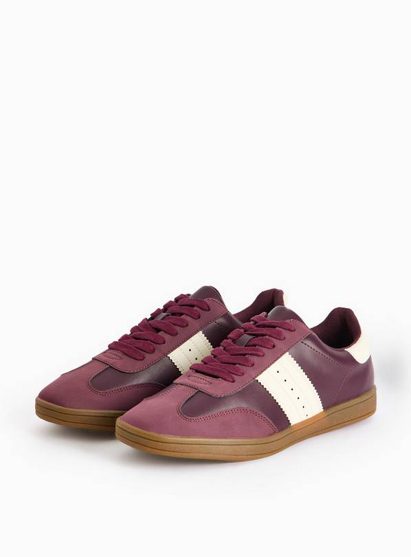 Burgundy Faux Leather Retro Trainers 6